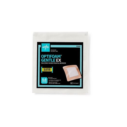 Medline Optifoam Gentle EX Bordered Foam Dressing, 6 x 6 Inch