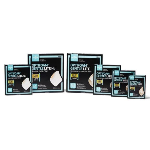Medline Optifoam Gentle Lite Silicone Adhesive Foam Dressing with Border, 6 x 6 Inch