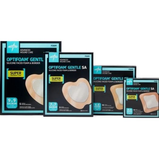 Medline Optifoam Gentle SA Silicone-Faced Foam Dressing, 9 x 9 Inch Sacrum