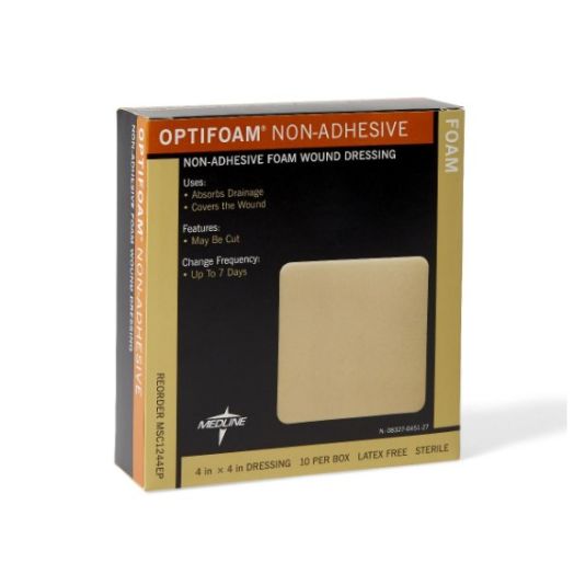 Medline Optifoam Non-Adhesive Foam Wound Dressing, 6x6 Inch Square Sterile