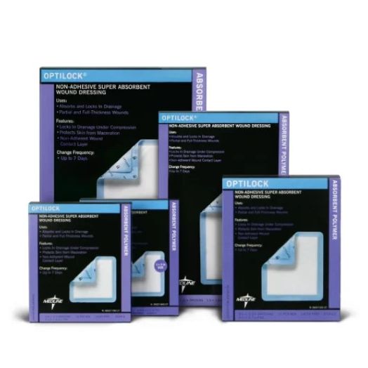 Medline OptiLock Non-Adhesive Super Absorbent Wound Dressings, 4 Inch x 4 Inch