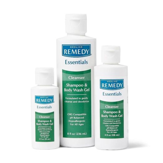 Medline Remedy Essentials Shampoo and Body Wash Gel, 4 Ounce Flip Top Bottle