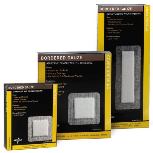 Medline Sterile Bordered Gauze Adhesive Island Wound Dressing, 3 X 6 Inch