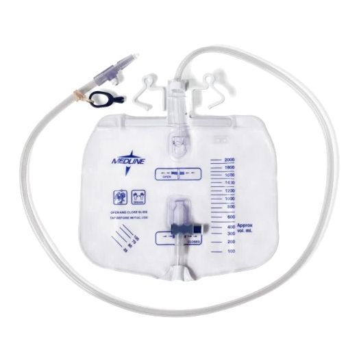 Medline Urinary Drainage Bag with Anti-Reflux Tower and Slide-Tap, 2,000 mL