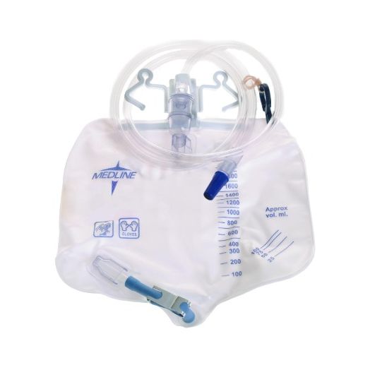 Medline Urinary Drainage Bag, 4,000 mL Anti-Reflux Tower Metal Clamp Sterile