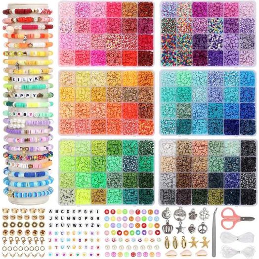 Meilimei -19500PCS 144 Colors Clay Beads for Bracelets Making Kit (6mm), Polymer Heishi Beads with Charms Gifts for Teen Girls Crafts for Girls Ages 8-12(Multicolor)