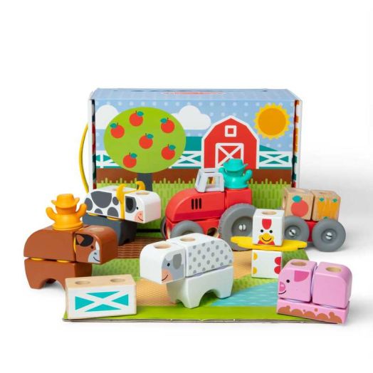 Melissa & Doug Blockables Farm Snap And Play, Mix And Match Connectable Wooden Building Blocks Play Set Toy for Preschool Boys And Girls (56 Pcs) - FSC Certified