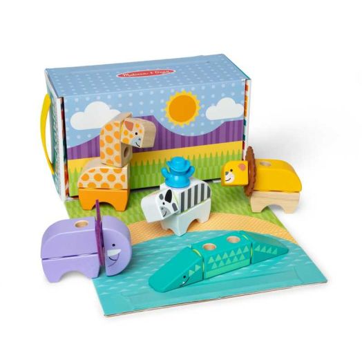 Melissa & Doug Blockables Safari Snap And Play, Mix And Match Connectable Wooden Building Blocks Play Set Toy for Preschool Boys And Girls (34 Pcs) - FSC Certified