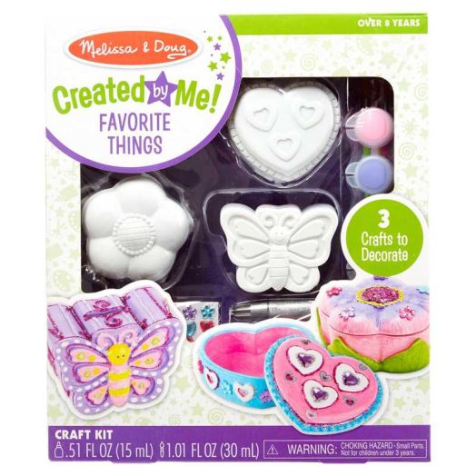 Melissa & Doug Created by Me! Favorite Things Craft Kit Set: Paint-Your-Own Flower and Heart Treasure Boxes and Butterfly Bank for Kids