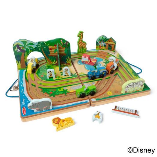 Melissa & Doug Disney Take-Along Safari Adventure Wooden Play Set with Built-In Tracks - 20 Pieces | Mickey Mouse, Minnie, Wooden Toy for Boys and for Girls 3+ - FSC Certified