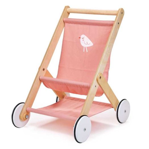 Mentari Toys - Baby Doll Stroller - Wooden Baby Doll Furniture Pink Stroller - Miniature Pretend Play Doll House Accessories - Age 3+