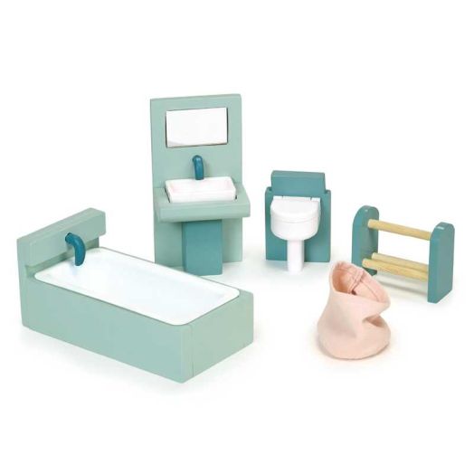Mentari Toys - Bathroom - Wooden Dollhouse Furniture Set for Dollhouse Bathroom - Furniture Incl Toilet, Bathtub, Sink and Other Accessories - Age 3+