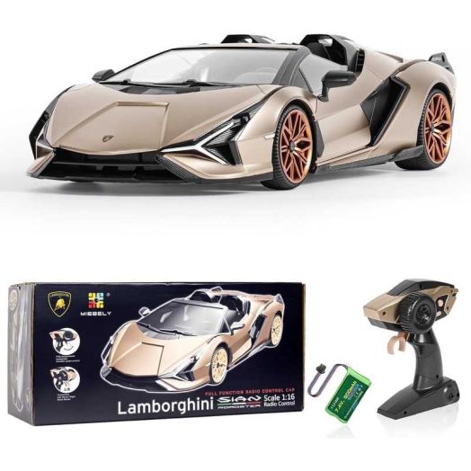 Miebely Lamborghini 1:16 RC Car, 7.4V 500mAh, 12Km/h, 2.4Ghz Model Car for Adults Boys Girls Birthday Ideas Gift(Champagne)