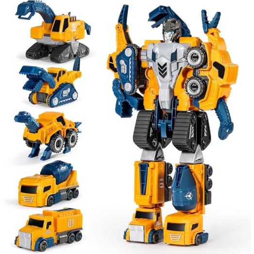 MIEBELY Toddler Robot Construction Vehicles Set - 5Pcs Transforming Robots for Kids - Magnetic Toys with Sturdy Connectors - Easy DIY Assembly Function - 5-in-1 Educational STEM Toys