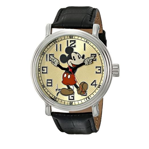 Disney Men's Mickey Mouse Vintage 1920's Watch, Black Leather Strap