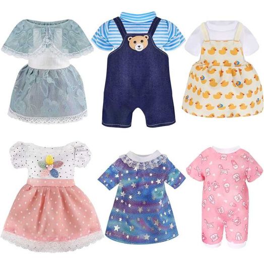 Girl Doll Clothes and Accessories Gift - 8 pcs Alive-Baby Doll Clothes Dress Outfits for 12 Inch Dolls, 6 Complete Sets Clothing of Dresses Cloak Onesies Pajamas, Gifts
