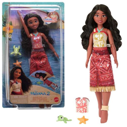 Disney Moana 2 Toys, Swimming Tautai Moana Fashion Doll with 2 Accessories & Color-Change Bodice