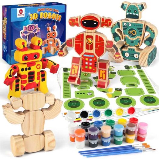Building & Painting Wooden Robot Toys Kit for Kids- Arts & Crafts Gifts for Boys and Girls - Craft Activities Kits Supplies - Creative Art Activity Gift Toys for Age 6 8 10 12 Years Old