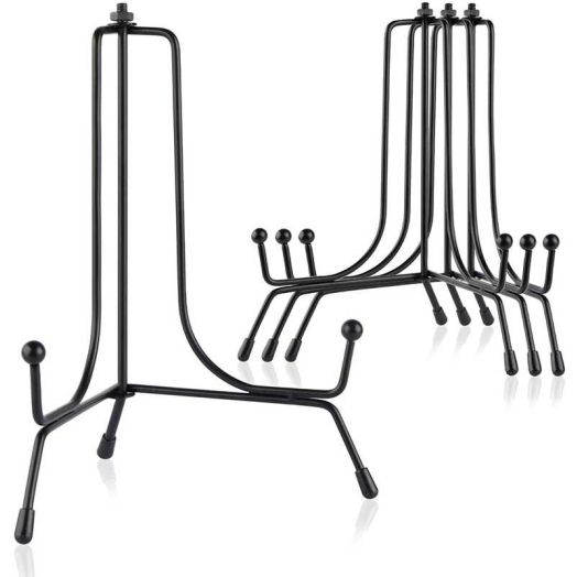 Mocoosy 4 Pack Improved Anti-Slip Plate Stands for Display, 6 Inch Plate Holder Display Stand, Picture Frame Holder Stand, Black Iron Easel Stands for Photo, Decorative Plate and Tabletop Arts