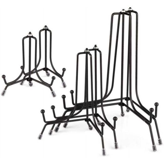 Mocoosy 6 Pack 3 Size Improved Anti-Slip Plate Stands for Display, 4 6 8 Inch Plate Holder Display Stands, Black Iron Wire Easel Frame Stand for Pictures, Photos, Decorative Platter, and Table Art