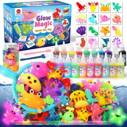 Mocoosy Magic Water Elf Toy Kit for Kids, Glow in The Dark Aqua Fairy Water Gel Kit with 20 Color Aqua Gel&16 Squishy Maker Molds, Create Water Pets & Squishy Toys, DIY Crafts STEM Gift for Boys Girl