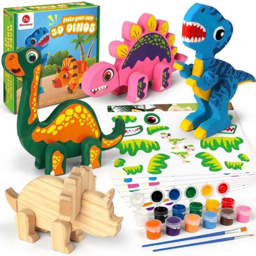 Wooden Dinosaur Painting Art Easter Craft Kit for Kids 3-5, Wood Take Apart Dinosaur Snap Together Building Toy, Build Your Own Dinosaur with Paint and Stickers STEM Game Creative Gift for Boys Girls