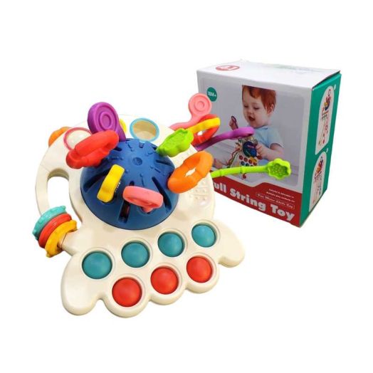Montessori Toys,Silicone Baby Pull String Toy,Toddler Boy &Girl Infant Birthday Gifts-Red