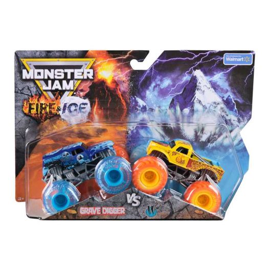 Monster Jam, Fire & Ice Grave Digger and Whiplash 1:64 Scale Die-Cast Monster Trucks Vehicle 2-Pack, for Ages 3 and up