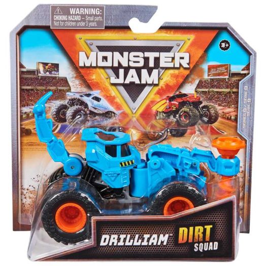 Monster Jam, Official Drilliam Dirt Squad Dump Truck Monster Truck with Moving Parts, 1:64 Scale Die-Cast Vehicle Toys for Boys 3+