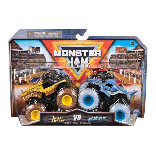 Monster Jam, Official Earth Shaker Vs. Megalodon Die-Cast Monster Trucks, 1:64 Scale, Kids Toys for Boys Ages 3 and up
