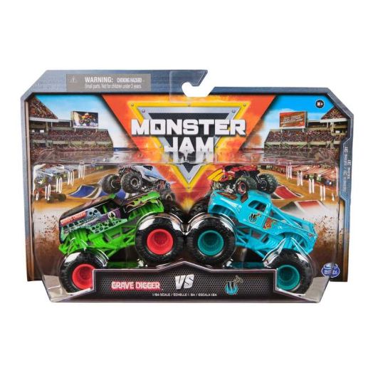 Monster Jam, Official Grave Digger Vs. Whiplash Die-Cast Monster Trucks, 1:64 Scale, Kids Toys for Boys Ages 3 and up