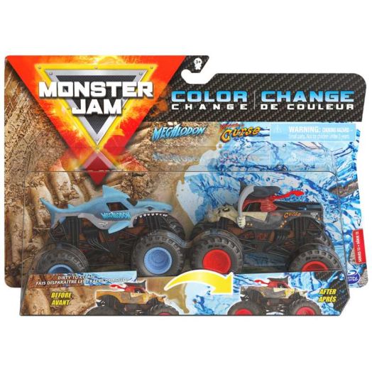 Monster Jam, Official Megalodon vs. Pirate's Curse Color-Changing Die-Cast Monster Trucks, 1:64 Scale