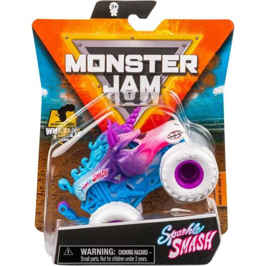 Monster Jam Official Sparkle Smash Monster Truck with Wheelie Bar Die-Cast Vehicle 1:64 Scale, Crazy Creatures Series 19