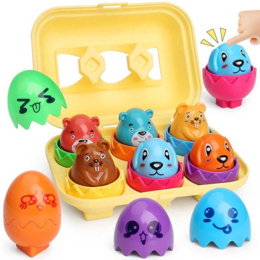 MOONTOY Easter Basket Stuffers, Easter Matching Egg Toys for Toddlers 1-3, Plastic Easter Eggs Toy, Easter Travel Game Early Learning Educational Fine Motor Skill Montessori Gift for 1 2 3 Year Old