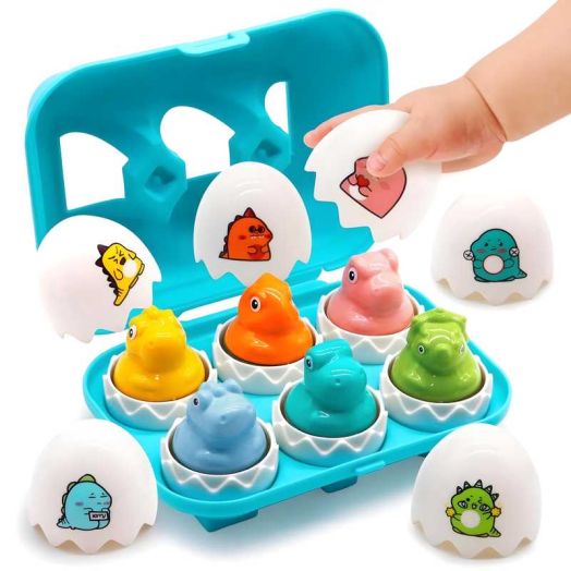 MOONTOY Easter Basket Stuffers, Easter Matching Egg Toys for Toddlers 1-3, Dino Easter Eggs Montessori Toys for Babies 6-12 Month, Prefilled Easter Eggs, Shape Color Sorting Games,Early Learning Toys