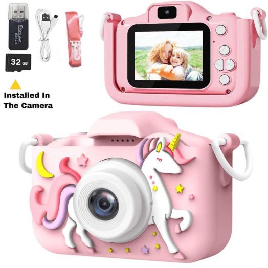 MOPO Kid Camera Unicorn for Girl 3 8 Years Toddler Camera Toy for Children Dual 2.0inch 32GB Pink*1