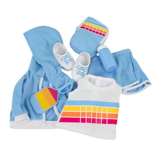 My Life As Pickleball Fashion Set for 18-inch Doll, 8 Pieces Included; Blue, White Multicolor