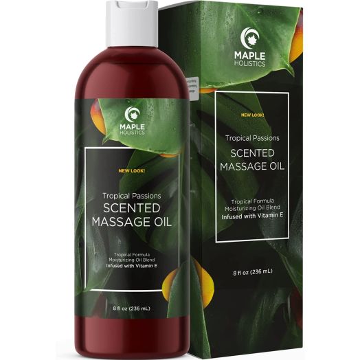 Natural Edible Massage Oil for Sensual Massage - Therapeutic Body Oil Skin Moisturizer for Glowing Skin - Anti Aging Skin Care with Nourishing Coconut Oil Sweet Almond Vitamin E and Jojoba Oil