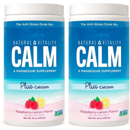 Natural Vitality Natural Magnesium Calm Plus Calcium, Rasbpery Lemon (2 Bottles of 16 Ounce)