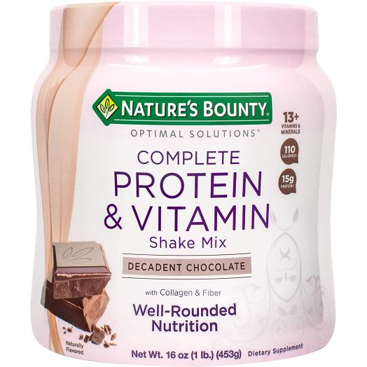 Nature's Bounty Optimal Solutions Complete Protein & Vitamin Powder, Chocolate, 15g Protein, 1 Lb