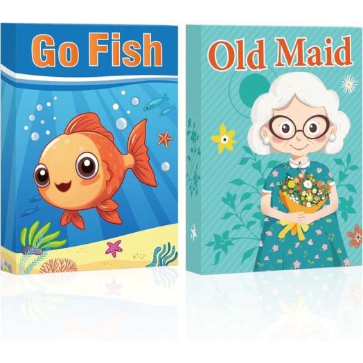 Go Fish, Old Maid, 2 in 1 Kids Card Games Set, Family Game Night Party Games