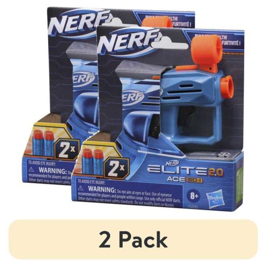 (2 pack) Nerf Elite 2.0 Ace SD-1 Dart Blaster, 2 Nerf Elite Darts, Pull Down Priming, Onboard 1-Dart Storage, Boys and Girls, Ages 8 and up