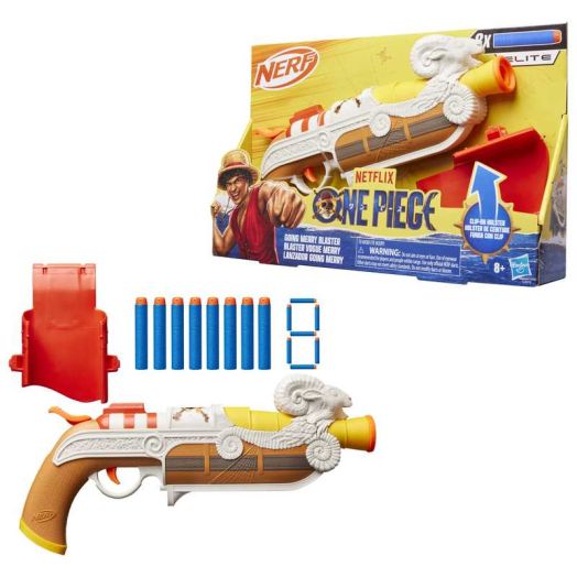 Nerf Netflix One Piece Going Merry Blaster, Clip On Holster, 8 Nerf Elite Darts, 8 and up