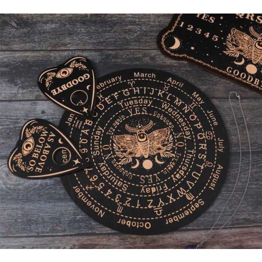 Pendulum Board Set, Wooden Ouija Board Dowsing Divination Board with Crystal Pendulum Necklace