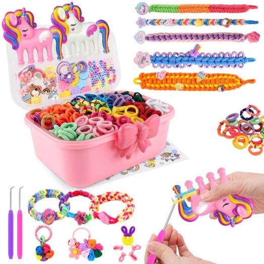 Nicella Bracelet Making Kit for Girls, 1200+Pcs Rubber Bands Bracelet Kit with 2 Unicorn Weaving Loom Tool, Art and Craft Kit Toy, Birthday Gift for Girls Kids 6-12(Pink)
