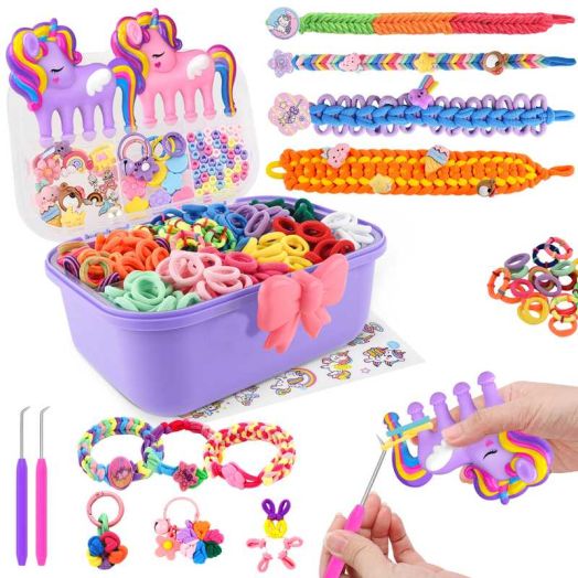 Nicella Bracelet Making Kit for Girls, 1200+Pcs Rubber Bands Bracelet Kit with 2 Unicorn Weaving Loom Tool, Art and Craft Kit Toy, Birthday Gift for Girls Kids 6-12 (Purple)