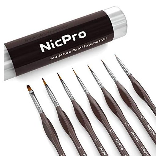 Nicpro 7 Pcs Miniature Detail Paint Brush Set, Micro Professional Fine Detail Painting Brushes for Watercolor Oil Acrylic, Craft Models Rock Painting & Paint by Number