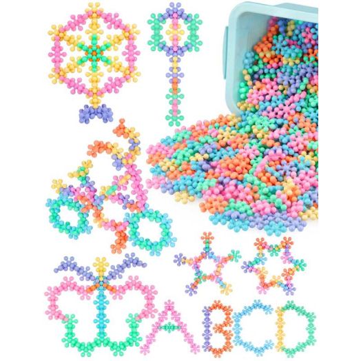 Macaron Color Interlocking Building Blocks Set - 600pcs Snowflake Shape Plastic Construction Toys in 6 Pastel Colors with Storage Box, Educational STEM Blocks for Kids Creative Play (Macaron Colors)