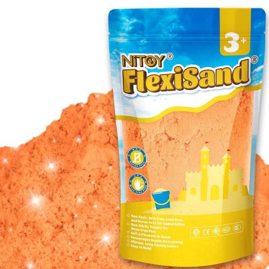 NiToy FlexiSand 2.2Lbs Play Sand, Never Dries Out-Fun for 3 Years and up Kids Bulk Refill for Sensory Sand Box Toys, Ideal for Shaping, Squeezing and Molding (Orange)