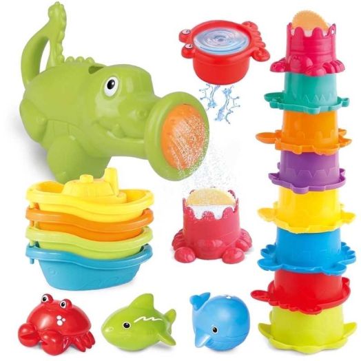 16Pieces Baby Bath Toys for 6-12 Month Infant,Outdoor Water Table Toys Beach/Pool Toy Gift ,Stacking Toy for 1 Year Old Girls Boys